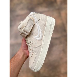 کتونی نایک ایرفورس نیم ساق استاسی کرم Nike Airforce 1 X Stussy Mid Fossil Stone