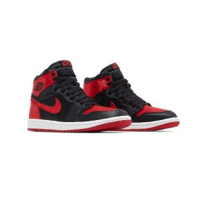 کفش نایک ایرجردن 1 ساق بلند مشکی قرمز ساتن Nike Air Jordan 1 Retro High OG Satin Bred
