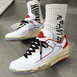کتونی نایک مردانه ایرجردن 2 سفید قرمز Air Jordan 2 Retro Low SP Off White