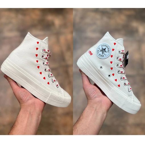 کفش کانورس آل استار پلتفرم قلبی All Star Platform Embroidered Hearts