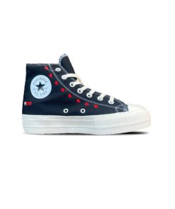 کفش کانورس آل استار پلتفرم قلبی مشکی All Star Platform Embroidered Hearts