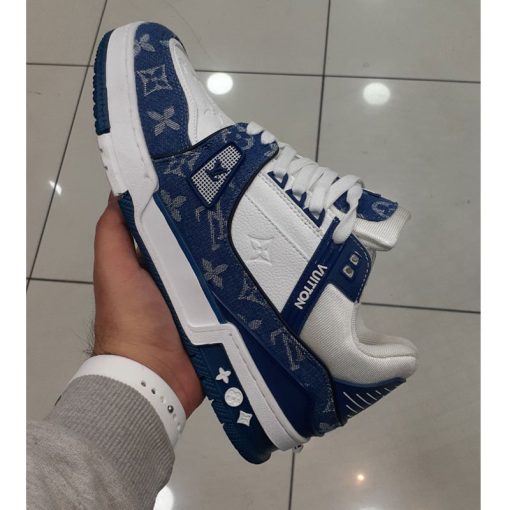 کتونی لویی ویتون سفید آبی Louis Vuitton LV Trainer Blue White - Image 6