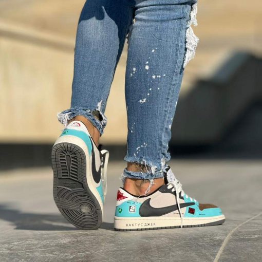 نایک ایرجردن 1 تراویس اسکات بی ام و آبی Nike Air Jordan 1 Low TravisScott Jackboys BMW