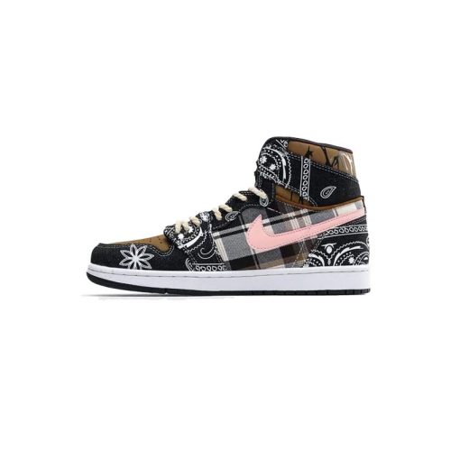 کتونی نایک ایرجردن 1 باندانا قهوه ای صورتی Nike Air Jordan 1 High Travis Scott Bandana
