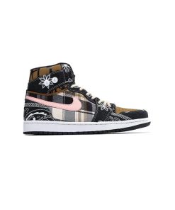 کتونی نایک ایرجردن 1 باندانا قهوه ای صورتی Nike Air Jordan 1 High Travis Scott Bandana