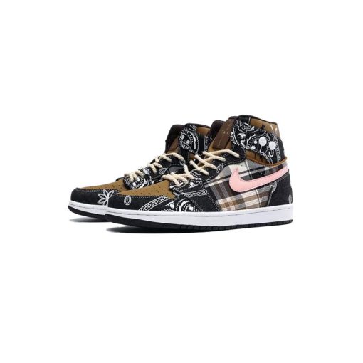 کتونی نایک ایرجردن 1 باندانا قهوه ای صورتی Nike Air Jordan 1 High Travis Scott Bandana
