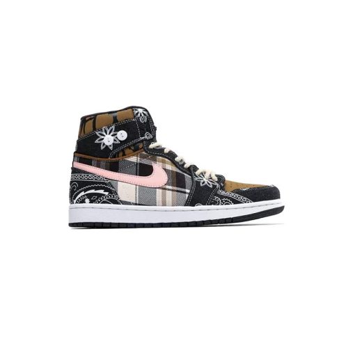 کتونی نایک ایرجردن 1 باندانا قهوه ای صورتی Nike Air Jordan 1 High Travis Scott Bandana