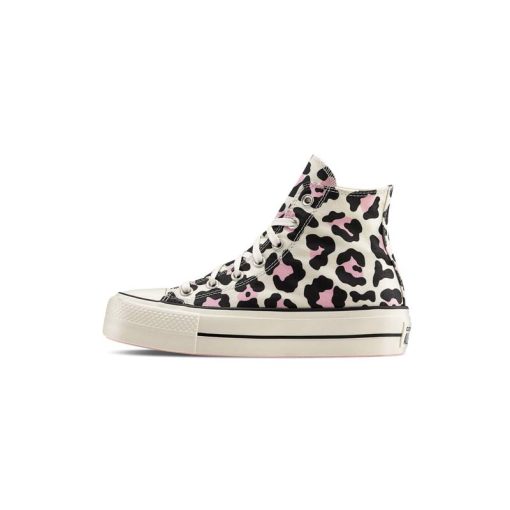 کفش کانورس پلتفرم پلنگی سفید صورتی Converse Chuck Taylor All Star Lift High Leopard