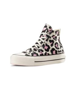 کفش کانورس پلتفرم پلنگی سفید صورتی Converse Chuck Taylor All Star Lift High Leopard