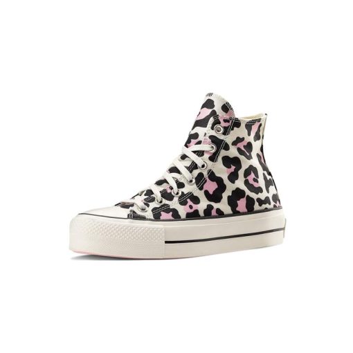 کفش کانورس پلتفرم پلنگی سفید صورتی Converse Chuck Taylor All Star Lift High Leopard