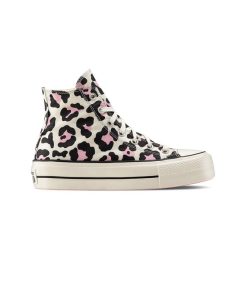 کفش کانورس پلتفرم پلنگی سفید صورتی Converse Chuck Taylor All Star Lift High Leopard