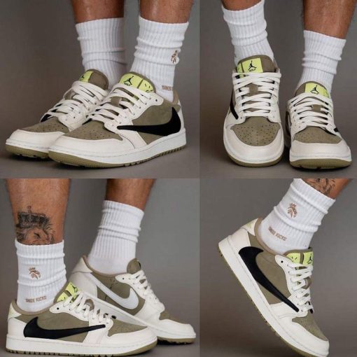 نایک ایرجردن 1 تراویس اسکات گلف Nike Air Jordan 1 Low Travis Scott Golf Neutral Olive