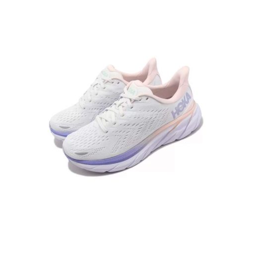 کفش رانینگ هوکا کلیفتن 8 سفید بنفش صورتی Hoka Clifton 8 Blanc Mangano