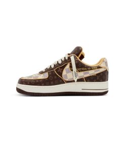 کتونی نایک ایرفورس 1 لویی ویتون قهوه ای Nike Air Force 1 Louis Vuitton Brown Monogram Damier