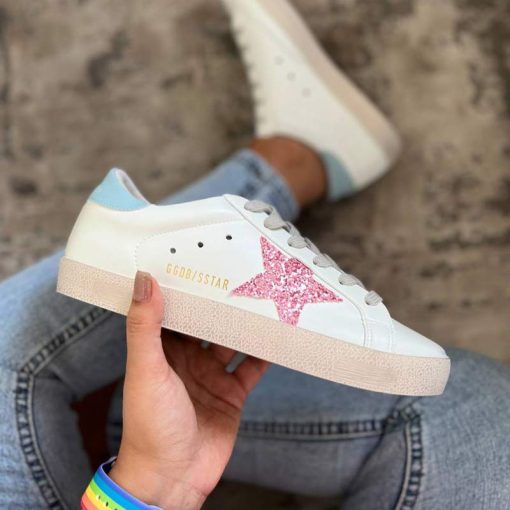 کتونی کژوال گلدن گوس سفید صورتی Golden Goose White pink