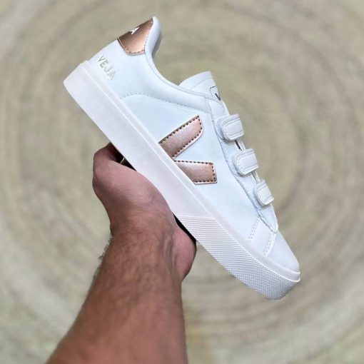 کفش کژوال وجا رسیف چسبی سفید رزگلد Veja Recife Chromefree Leather White Platine