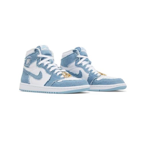 کتونی نایک ایرجردن 1 ساقدار آبی جین تگ جردن طلایی Nike Air Jordan 1 Retro High OG Denim