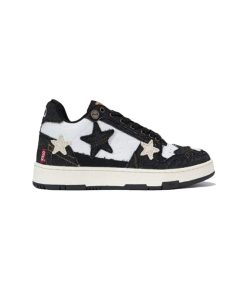 کتونی کالکسیتو ستاره ای مشکی سفید KAALIXTO Black Denim Star Sneakers
