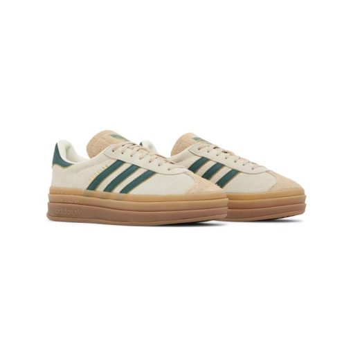 کفش آدیداس گزل لژدار کرم قهوه ای سبز Adidas Gazelle Bold Cream Collegiate Green