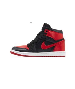 کفش نایک ایرجردن 1 ساق بلند مشکی قرمز ساتن Nike Air Jordan 1 Retro High OG Satin Bred