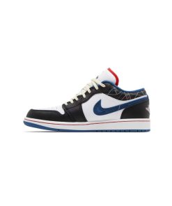 کفش نایک ایرجردن 1 ساق کوتاه مشکی سفید آبی Nike Air Jordan 1 Low SE Industrial Blue Sashiko