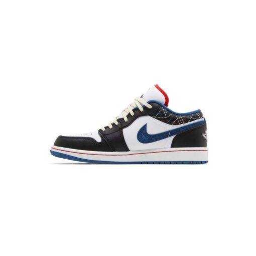 کفش نایک ایرجردن 1 ساق کوتاه مشکی سفید آبی Nike Air Jordan 1 Low SE Industrial Blue Sashiko