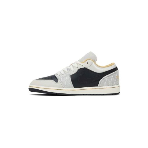 کفش نایک ایرجردن 1 ساق کوتاه کرم مشکی زرد Nike Air Jordan 1 Low SE Beaded Swoosh