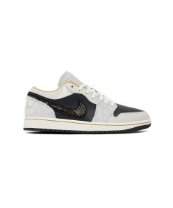 کفش نایک ایرجردن 1 ساق کوتاه کرم مشکی زرد Nike Air Jordan 1 Low SE Beaded Swoosh