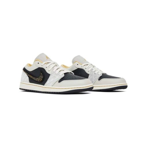 کفش نایک ایرجردن 1 ساق کوتاه کرم مشکی زرد Nike Air Jordan 1 Low SE Beaded Swoosh