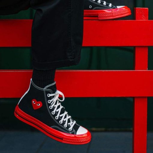 کفش کانورس آل استار پلی ساقدار مشکی زیره قرمز Converse Play Chuck 70 High Comme des Garçons Black Red