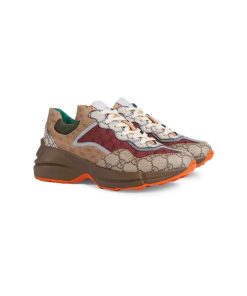 کفش گوچی زنانه قهوه ای نارنجی مدل Gucci GG Rhyton Brown Orange