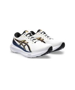 کتونی رانینگ اسیکس کایانو 30 سفید سورمه ای طلایی Asics Gel Kayano 30 White Deep Ocean Blue Gold