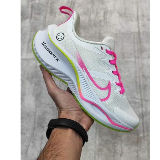 کتونی پیاده روی نایک زوم ایکس لبخند سفید صورتی سبز Nike Running Air Zoom Smile White Pink Green