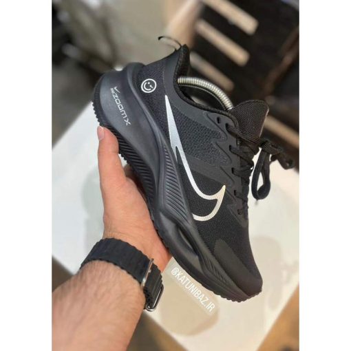 کتونی پیاده روی نایک زوم ایکس لبخند مشکی لوگو سفید Nike Running Air Zoom Smile Black White Logo