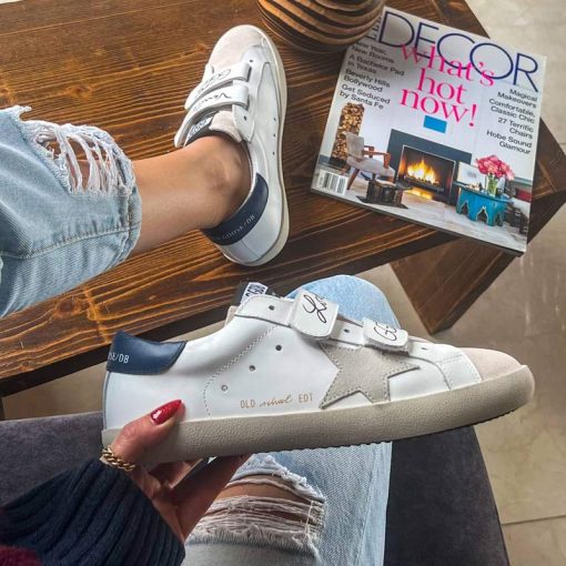 کتونی کژوال گلدن گوس چسبی سفید سورمه ای Golden Goose Superstar White Navy Blue