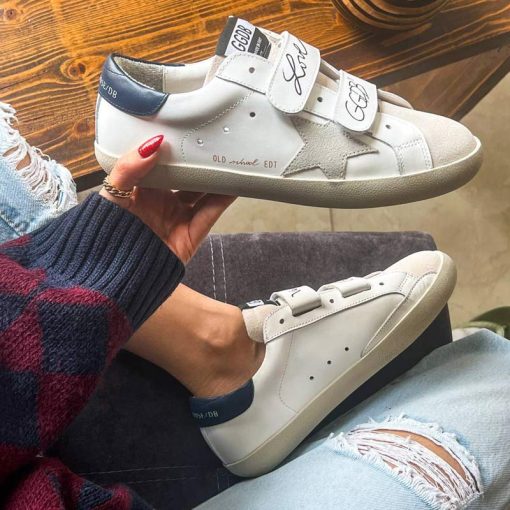 کتونی کژوال گلدن گوس چسبی سفید سورمه ای Golden Goose Superstar White Navy Blue