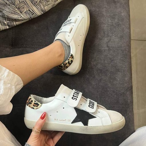 کتونی کژوال گلدن گوس چسبی سفید پلنگی Golden Goose Superstar White Brown Leopard