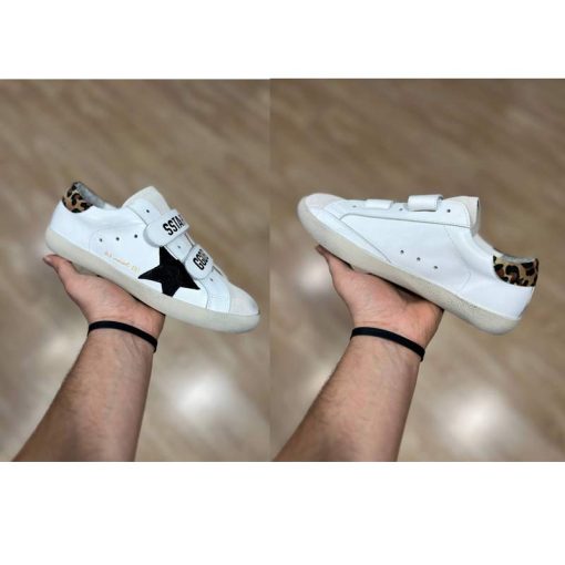کتونی کژوال گلدن گوس چسبی سفید پلنگی Golden Goose Superstar White Brown Leopard