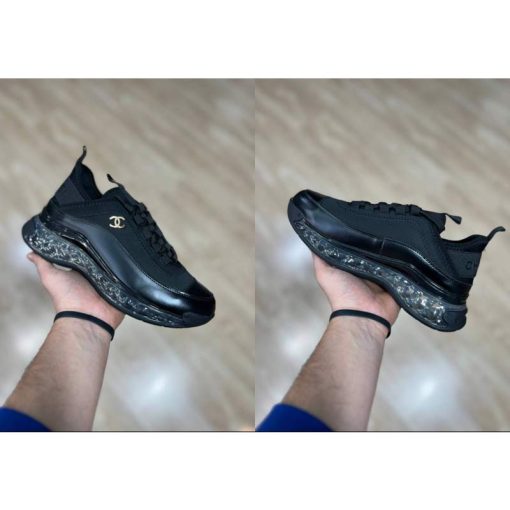 کفش لژدار شنل تمام مشکی Chanel Velvet Calfskin & Mixed Fibers Sneaker Black