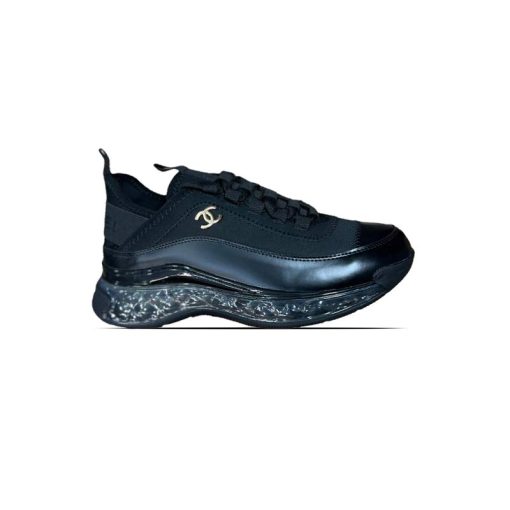 کفش لژدار شنل تمام مشکی Chanel Velvet Calfskin & Mixed Fibers Sneaker Black