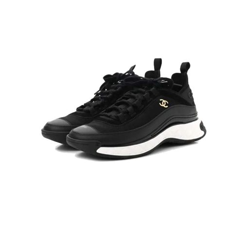 کفش لژدار شنل مشکی سفید Chanel Velvet Calfskin & Mixed Fibers Sneaker Black White