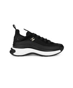 کفش لژدار شنل مشکی سفید Chanel Velvet Calfskin & Mixed Fibers Sneaker Black White