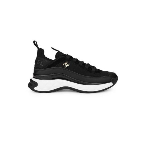 کفش لژدار شنل مشکی سفید Chanel Velvet Calfskin & Mixed Fibers Sneaker Black White