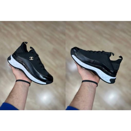 کفش لژدار شنل مشکی سفید Chanel Velvet Calfskin & Mixed Fibers Sneaker Black White