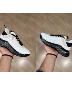 کفش لژدار شنل کرم زیره مشکی Chanel Velvet Calfskin & Mixed Fibers Sneaker Ivory Black