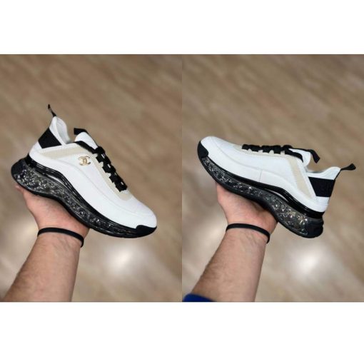کفش لژدار شنل کرم زیره مشکی Chanel Velvet Calfskin & Mixed Fibers Sneaker Ivory Black - Image 2