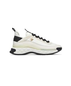 کفش لژدار شنل کرم مشکی Chanel Velvet Calfskin & Mixed Fibers Sneaker Ivory