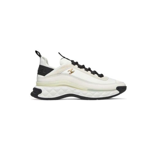 کفش لژدار شنل کرم مشکی Chanel Velvet Calfskin & Mixed Fibers Sneaker Ivory