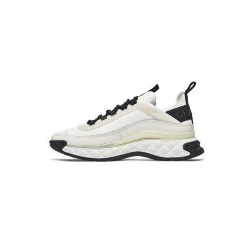 کفش لژدار شنل کرم مشکی Chanel Velvet Calfskin & Mixed Fibers Sneaker Ivory