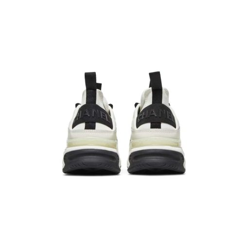 کفش لژدار شنل کرم مشکی Chanel Velvet Calfskin & Mixed Fibers Sneaker Ivory